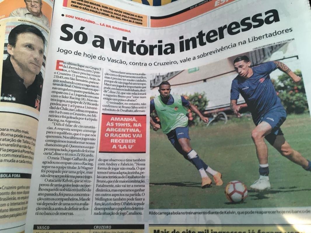 Duelo entre Vasco e Cruzeiro, nesta quarta-feira, s 21h45, em So Janurio, ganhou as manchetes dos jornais cariocas