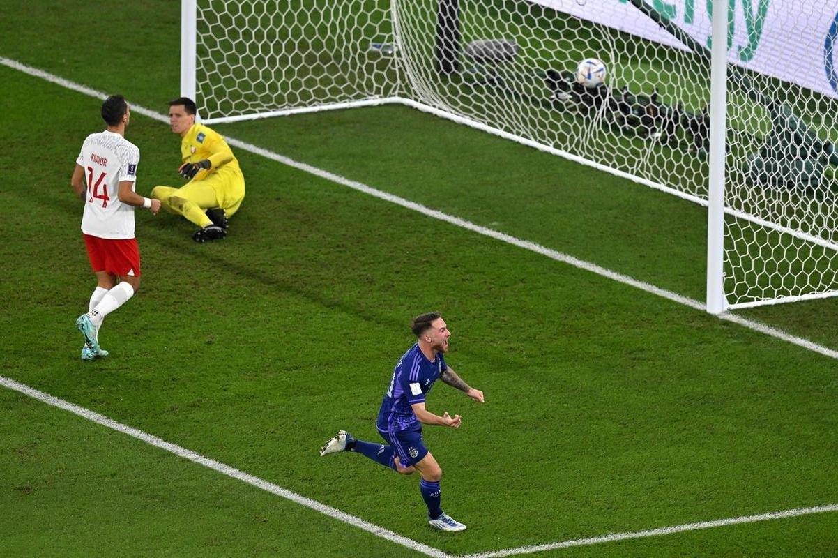 Alexis Mac Allister marcou o primeiro gol da Argentina sobre a Polnia no Estdio 974, em duelo pelo Grupo C da Copa do Mundo