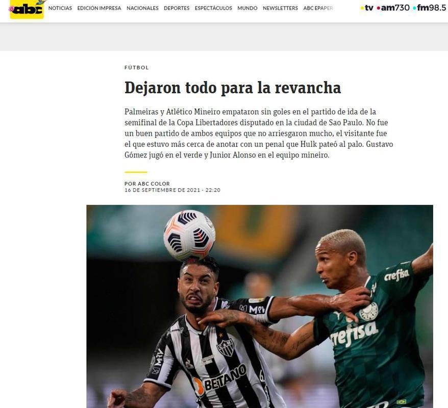 ABC, do Paraguai: 'No foi uma boa partida de ambas as equipes, que no se arriscaram muito'