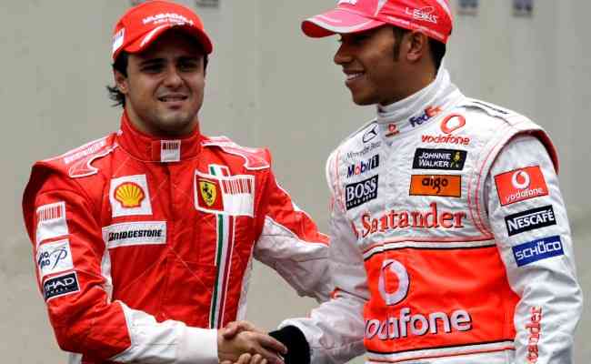 Felipe Massa e Lewis Hamilton durante a sesso de fotos do Grande Prmio de So Paulo de 2008 