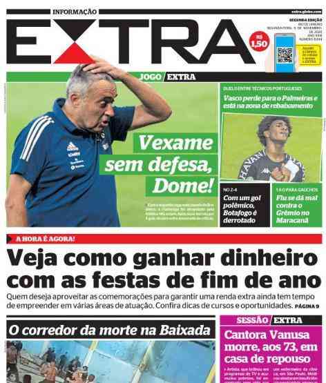Extra - 'Vexame sem defesa, Dome! Com a segunda zaga mais vazada do Brasileiro, o Flamengo foi atropelado pelo Atltico. Aps nova goleada por 4 a 0, tcnico sofre enxurrada de crticas'
