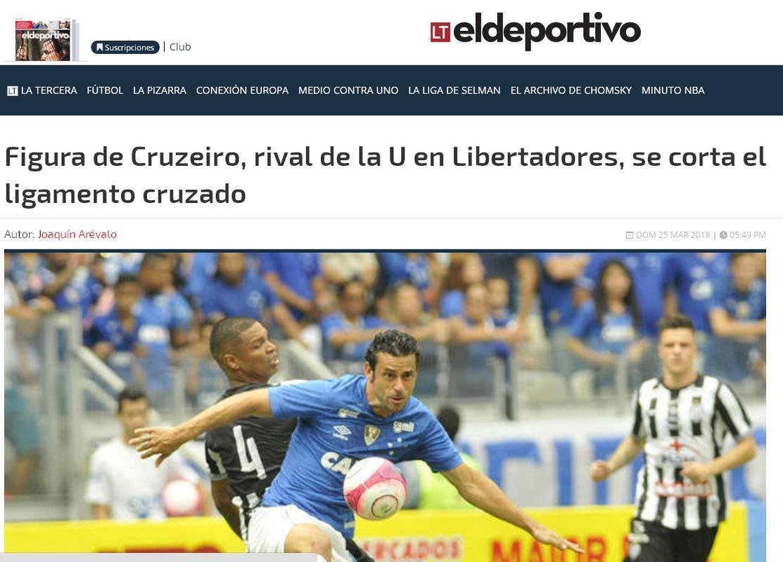 Grave leso de Fred ganhou destaque na imprensa internacional. Jornal La Tercera