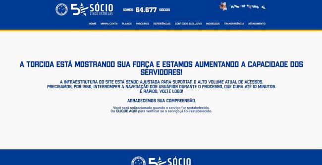 Site da venda de ingressos para Cruzeiro x Criciúma apresentou lentidão nesta quarta