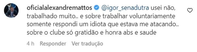 Alexandre Mattos respondeu alguns cruzeirenses em publicao do atacante Edu