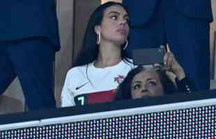 Esposa Georgina Rodriguez e demais familiares de Cristiano Ronaldo durante jogo entre Marrocos e Portugal pelas quartas de final da Copa do Mundo no Estdio Al Thumama