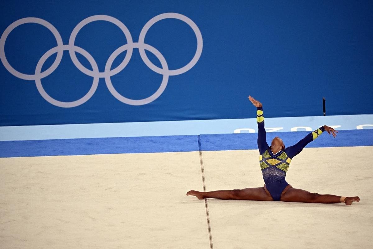 Fotos da apresentao da brasileira Rebeca Andrade na ginstica artstica dos Jogos Olmpicos de Tquio