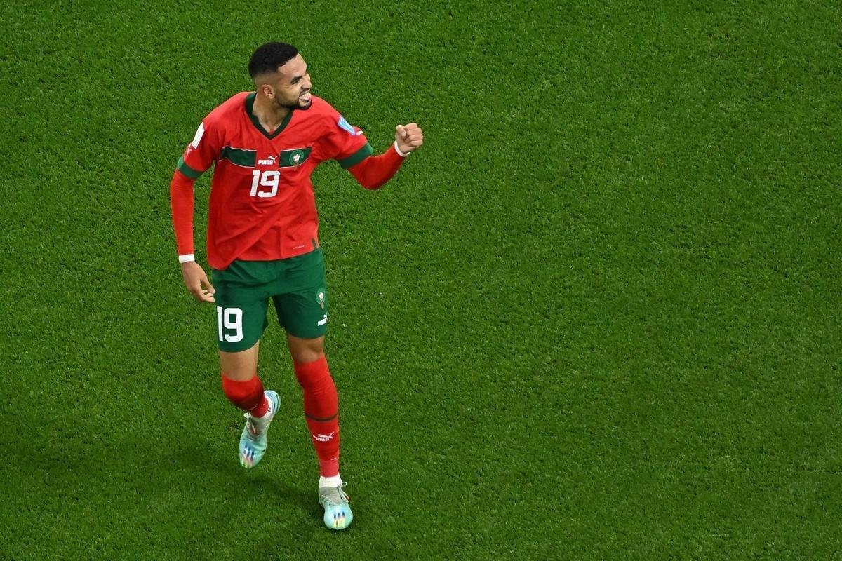 Fotos do gol de Youssef En-Nesyri, de Marrocos, sobre Portugal, pelas quartas de final da Copa do Mundo de 2022, no Catar