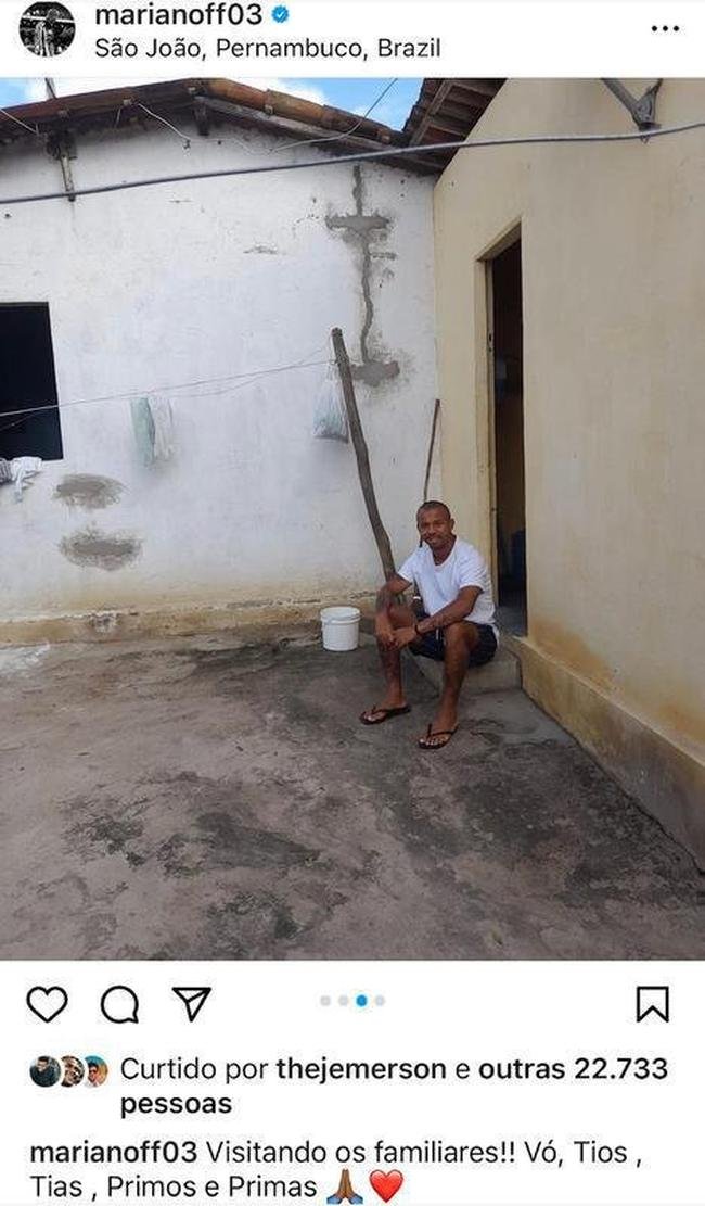 Mariano aproveitou fim de frias para visitar familiares no interior de Pernambuco.