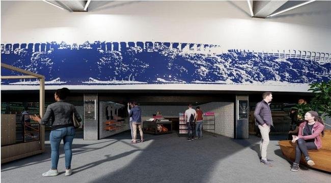 Alm de seguir como complexo esportivo, a rea do ginsio abrigar um restaurante com vista panormica, um shopping (foto) e um hotel