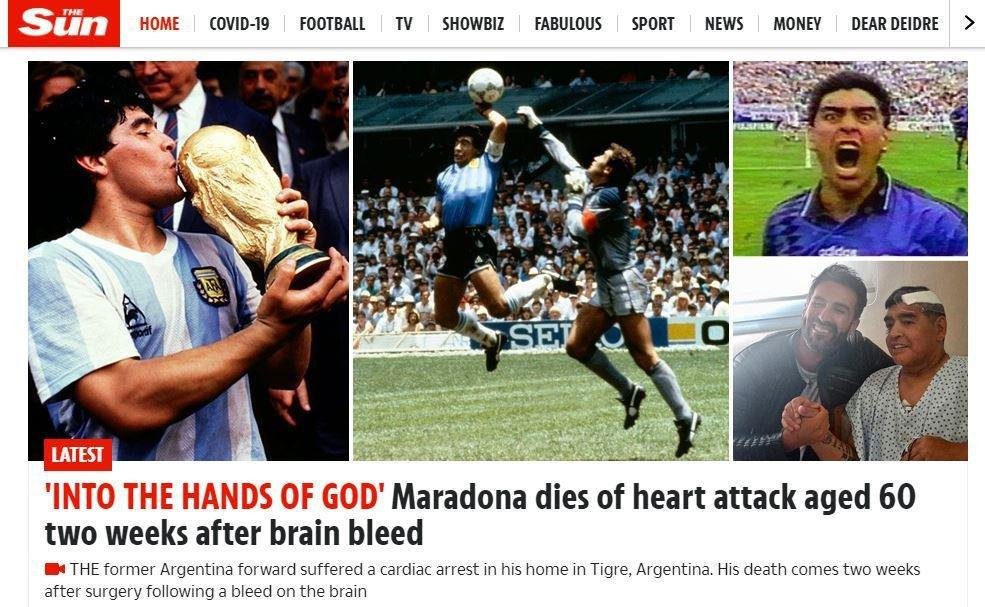 'The Sun', da Inglaterra, estampa: 'Para as mos de Deus'