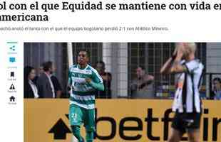 El Tiempo: site destaca 'o gol com o qual La Equidad se mantm vivo na Sul-Americana', em referncia ao 2 a 1 sobre o Atltico.