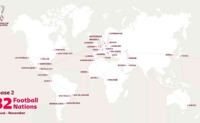 Mapa das cidades que a taa da Copa do Mundo da Fifa visitar