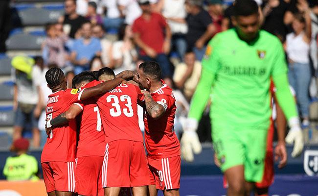 Jogadores do Benfica comemorando o gol da vitria