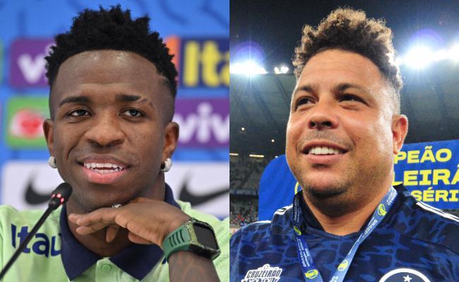 Vinícius Júnior, atacante da Seleção Brasileira, e Ronaldo, ex-atacante do Brasil