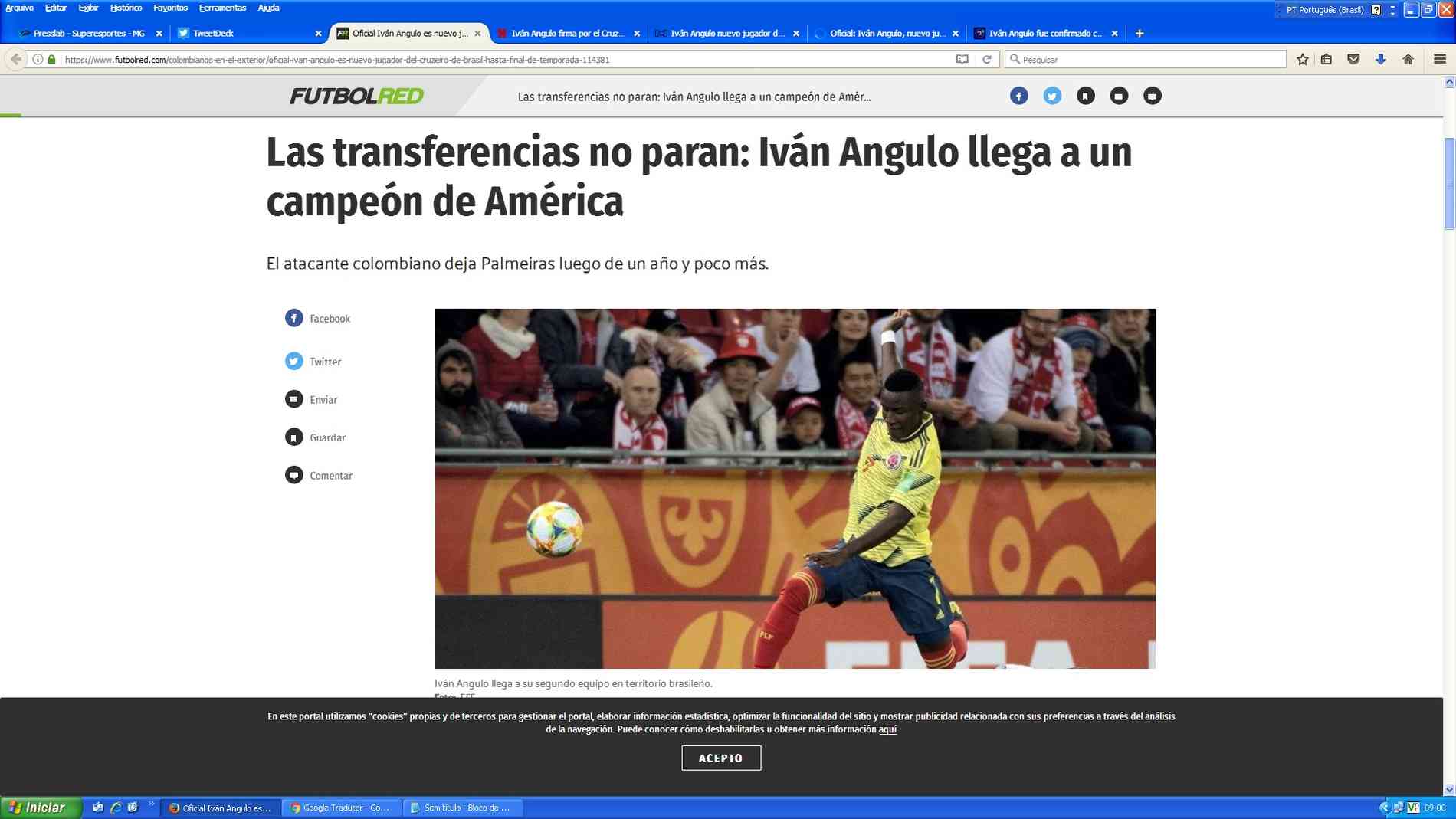Em post, Iván Angulo se despede do Cruzeiro: 'Fiz questão de jogar esse  primeiro e último jogo com muito suor' - Superesportes