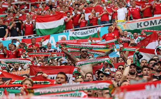 Torcedores da Hungria durante jogo contra a Frana 