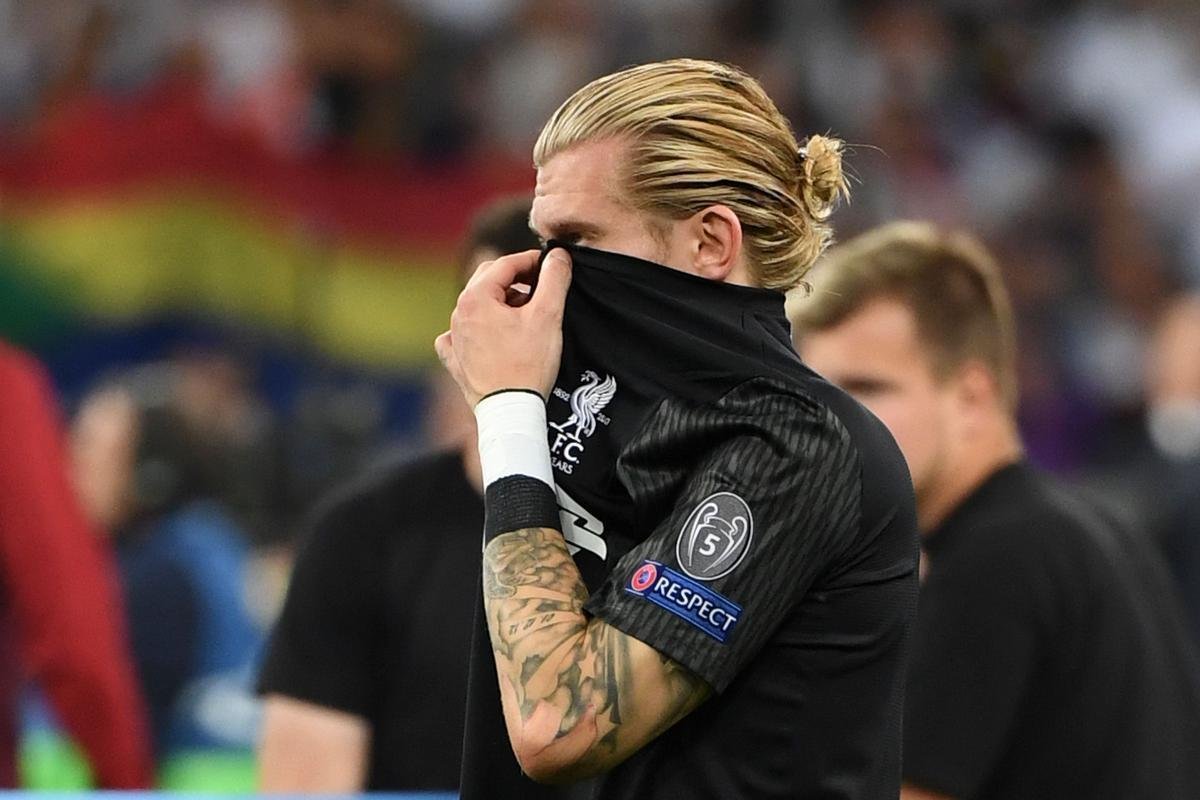 Goleiro Karius, do Liverpool, na partida contra o Real Madrid pela final da Champions League