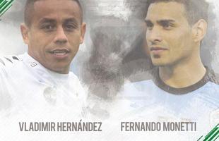 Vladimir Hernndez (esquerda): meia se transferiu do Santos para o Atltico Nacional / Fernando Monetti (direita): goleiro se transferiu do Lans para o Atltico Nacional 
