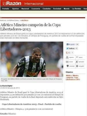 LA RAZÓN, BOLÍVIA: 'ATLÉTICO CAMPEÃO DA COPA LIBERTADORES 2013'