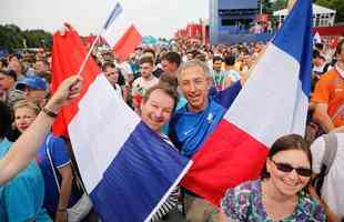 Torcedores franceses na final da Copa do Mundo, contra a Crocia, no Estdio Luzhniki, em Moscou
