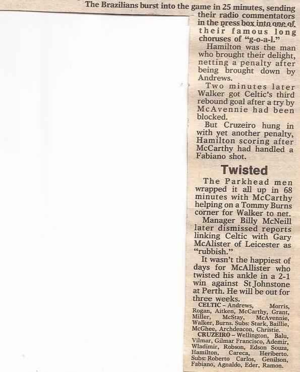 Escalaes das equipes de Celtic e Cruzeiro, segundo jornal escocs