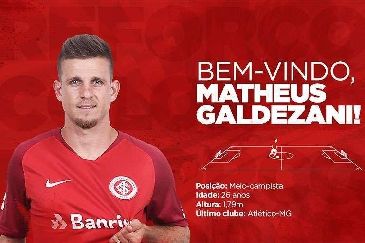 O Internacional anunciou a contratao do volante Matheus Galdezani. O jogador de 26 anos assinou contrato de emprstimo por uma temporada e ser oficialmente apresentado como sexto reforo do clube gacho.