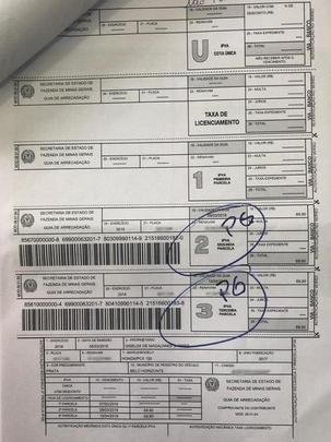 Documentos e comprovantes de pagamentos de impostos de carros da esposa de Wagner, Giselda de Magalhes Santos Pires