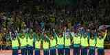 Jogadores da Seleo Brasileira Masculina de Vlei sobem no pdio aps conquistar a medalha de ouro com a vitria por 3 a 0 sobre a Itlia no Maracanzinho. Pblico vai ao delrio no Rio.