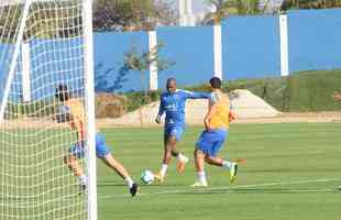 Cruzeiro fez nesta segunda-feira  tarde, na Toca da Raposa II, o ltimo treino em Belo Horizonte antes da partida contra o Internacional, quarta, no Beira-Rio, pela semifinal da Copa do Brasil. O tcnico Rogrio Ceni deve escalar Fbio; Edilson, Ded, Fabrcio Bruno (Leo) e Egdio (Dod); Henrique e Robinho; Marquinhos Gabriel; Thiago Neves e David; Pedro Rocha. Servindo  Seleo Colombiana, Orejuela est fora do jogo.