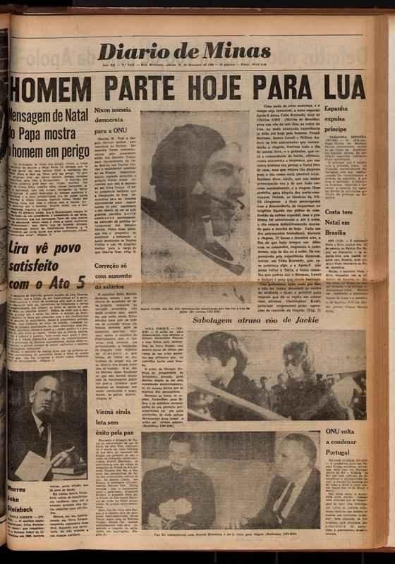 Dirio de Minas, 21 de dezembro, dois dias aps o jogo - o Dirio de Minas destaca na capa a viagem do homem  Lua.
