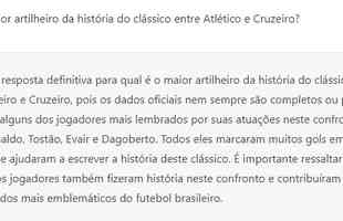 Bastante popular nas redes sociais, inteligncia artificial ChatGPT respondeu perguntas sobre o clssico mineiro entre Cruzeiro e Atltico