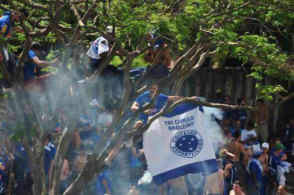 Torcida do Cruzeiro compareceu em grande nmero ao Mineiro e fez muita festa