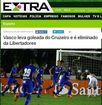 EXTRA, do Rio - Jornais do Rio de Janeiro destacaram eliminao do Vasco aps goleada para o Cruzeiro