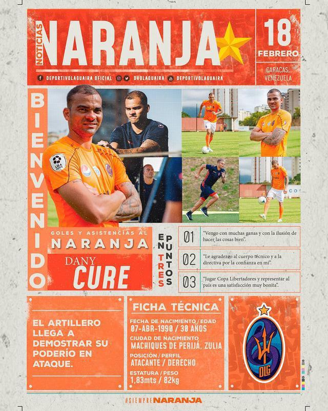 Dany Cure, atacante (Deportivo La Guaira, da Venezuela)