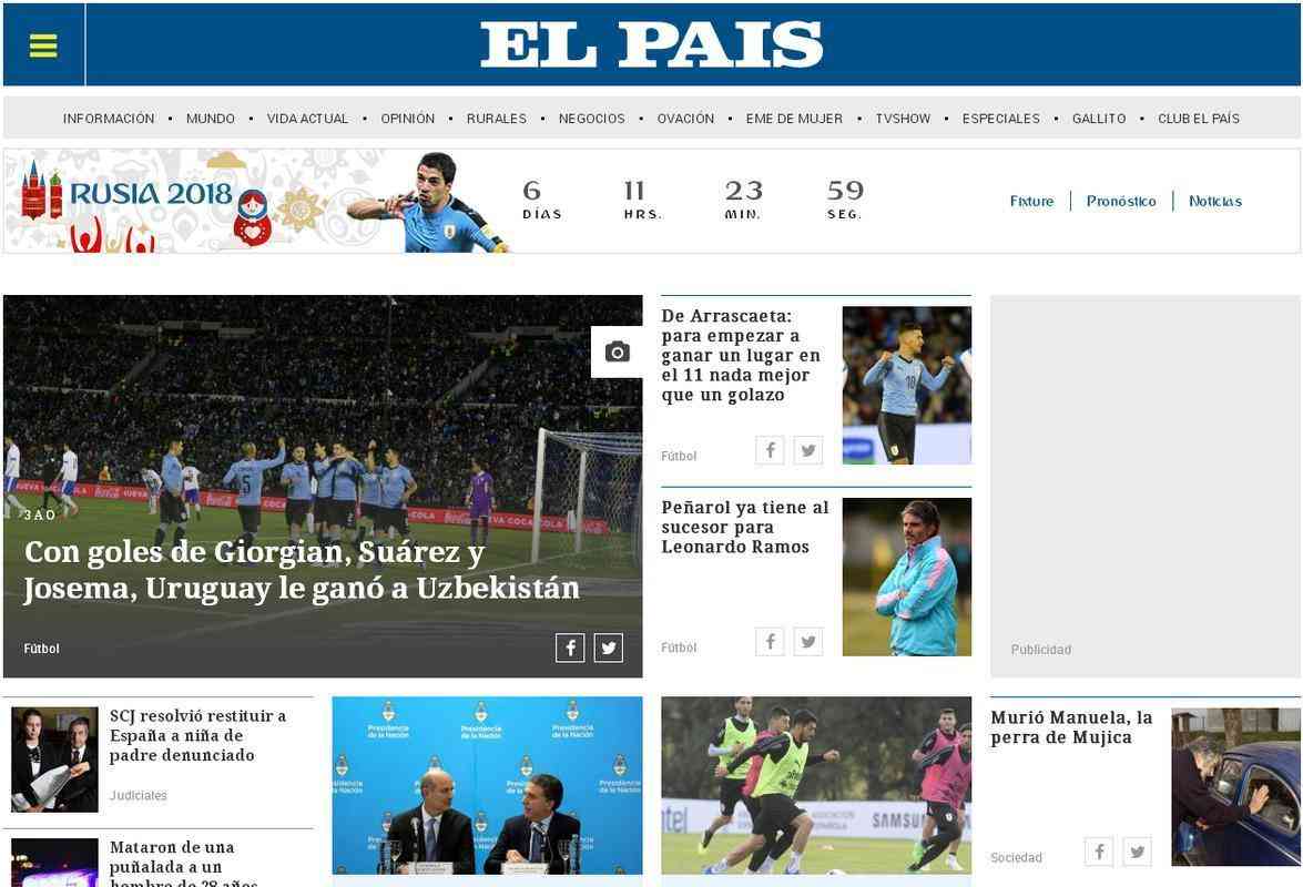 Capa do jornal El Pas, do Uruguai