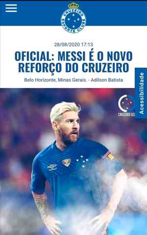 Reportagem no site do Cruzeiro anunciava contratao de Messi