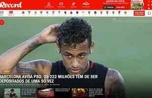 Portugus Record coloca Neymar no principal destaque do site