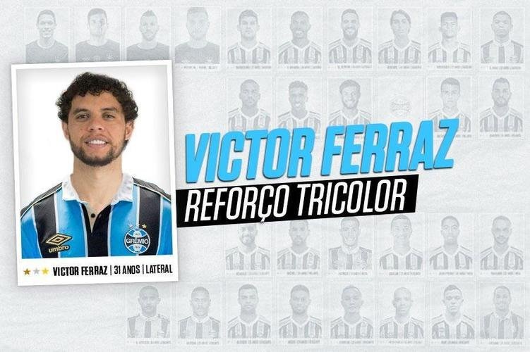 O Grmio anunciou a contratao do lateral-direito Victor Ferraz, que estava no Santos