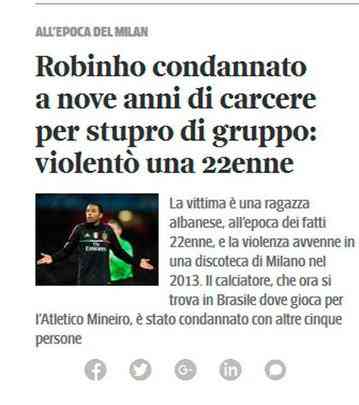 Caso Robinho ganha repercusso mundial