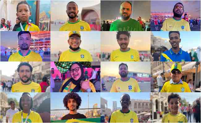 Montagem com 16 dos torcedores 'brasileiros' no Catar