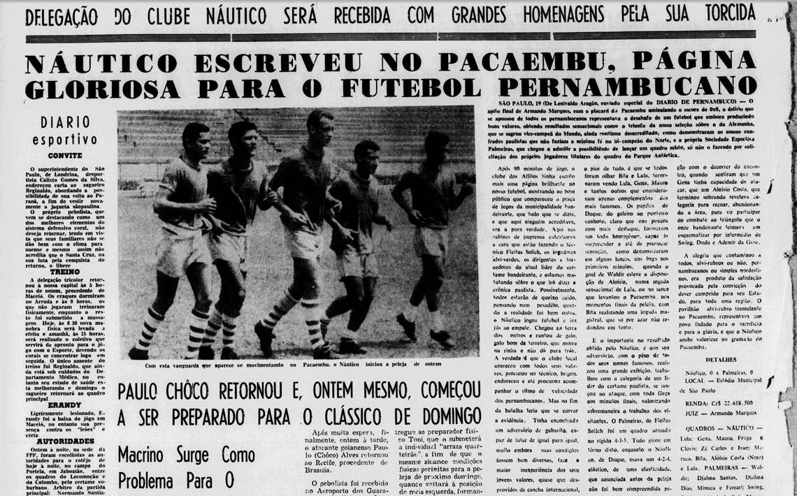 19/10 Palmeiras 0 x 0 Náutico - Empate sem gols em São Paulo foi apontado como resultado 'glorioso' para o Náutico.