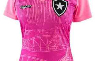 A camisa Outubro Rosa do Botafogo de Futebol e Regatas homenageia a casa dos alvinegros, o Estdio Nilton Santos, com design moderno em tons de rosa.