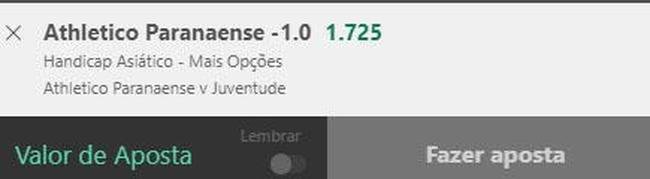 Athletico-PR handicap asi�tico -1 contra o Juventude (odd 1.72) - O Athletico-PR tenta se manter firme no G6 do Brasileir�o enquanto se prepara para a final da Copa Libertadores. Neste s�bado, o time enfrenta o j� virtual rebaixado Juventude, que precisa tirar uma diferen�a de 12 pontos do Cear� para sair do Z4. A tend�ncia � uma vit�ria tranquila do Furac�o. Caso o time paranaense ven�a por um gol de diferen�a, teremos reembolso em nossa entrada.