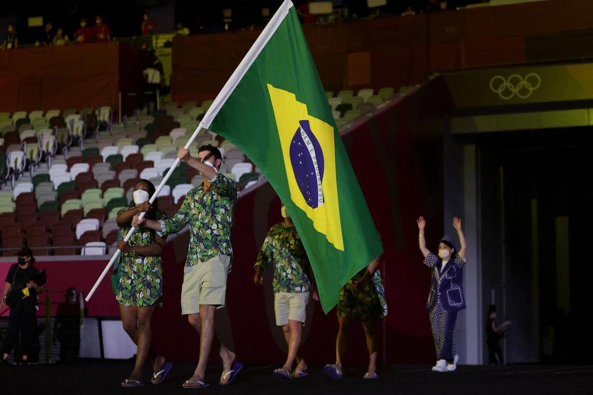 Entrada do Time Brasil na cerimnia de abertura dos Jogos de Tquio, no Estadio Olmpico