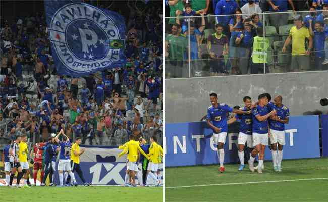 Montagem com fotos do Cruzeiro nas vitrias por 1 a 0 sobre Democrata, no Mineiro, e 2 a 1 diante do Uberlndia, no Independncia