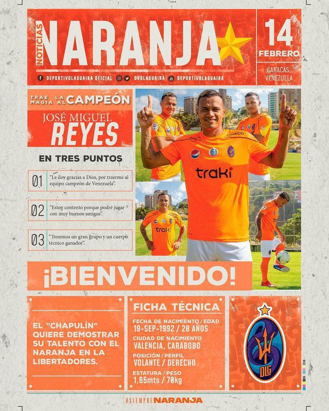 José Miguel Reyes, atacante (Deportivo La Guaira, da Venezuela)