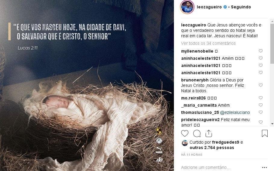 'Que Jesus abenoe vocs e que o verdadeiro sentido do Natal seja real em cada lar. Jesus nasceu!  Natal', postou Leo