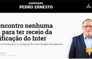 Destaques da imprensa gacha sobre a vantagem do Internacional sobre o Cruzeiro na Copa do Brasil