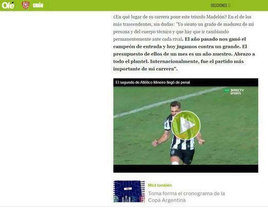 Fala detalhada do técnico do Unión, Leonardo Madelón, sobre a diferença de orçamento dos clubes e da importância da classificação sobre o Atlético. Para o técnico, foi a partida mais importante de sua carreira internacional