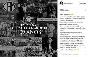 Goleiro Victor, dolo do Atltico, parabenizou o clube no Instagram: 'Orgulho imenso de poder fazer parte de sua histria'